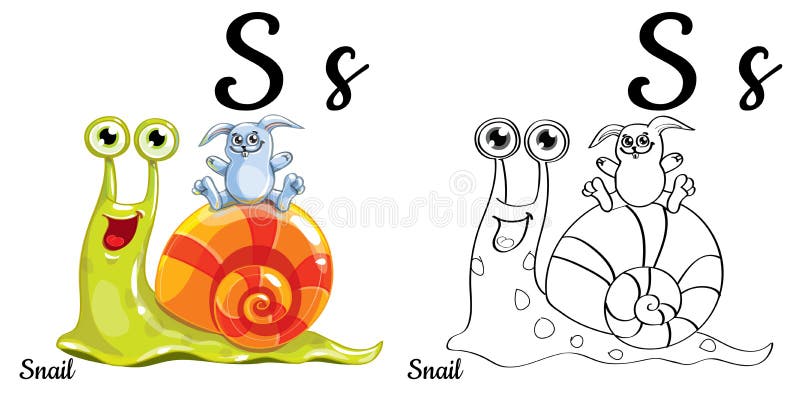 Snail. Vector Alphabet Letter S, Coloring Page Stock Vector