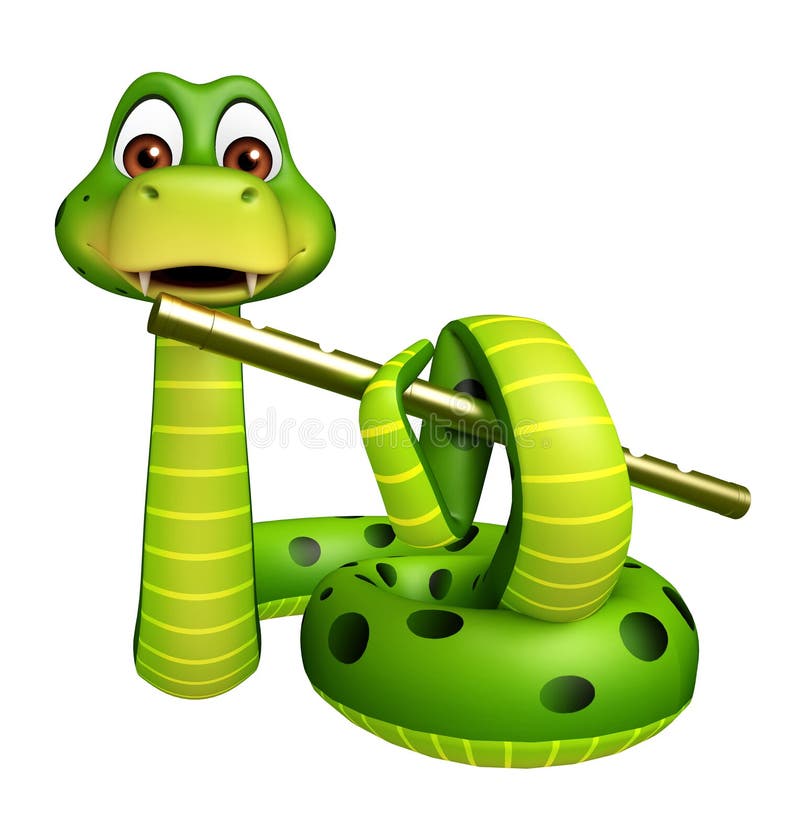 Snake Cartoon Character with Flute Stock Illustration Illustration of