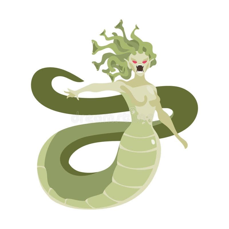 Medusa in flat style vector illustration, Greek mythology gorgon simple  style vector, human female with living venomous snakes stock vector image  27816420 Vector Art at Vecteezy