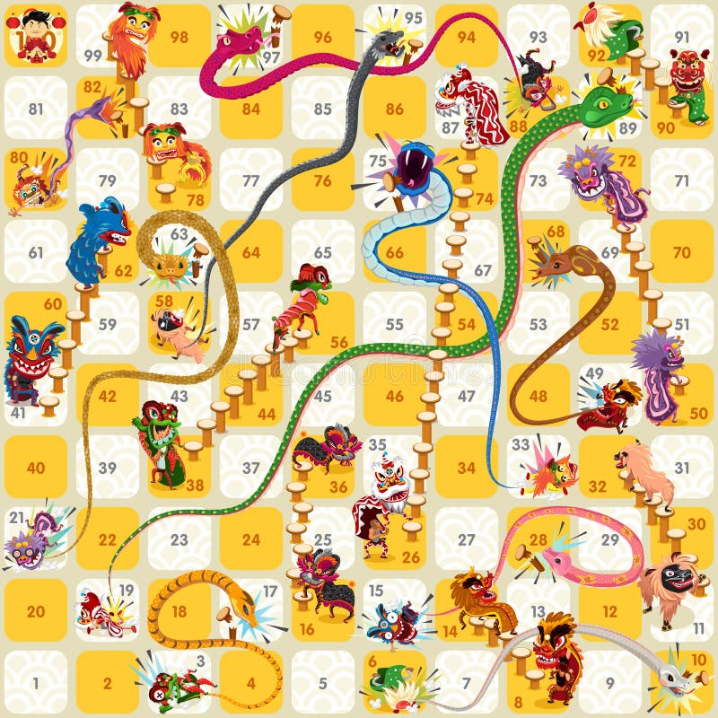 An Illustration Of Snake and Ladder Board Game Chinese New Year Vector Illustration