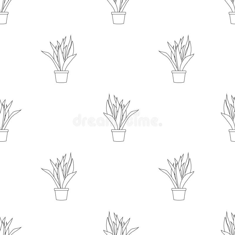 Snake Plant Outline Seamless on White Background Stock Vector