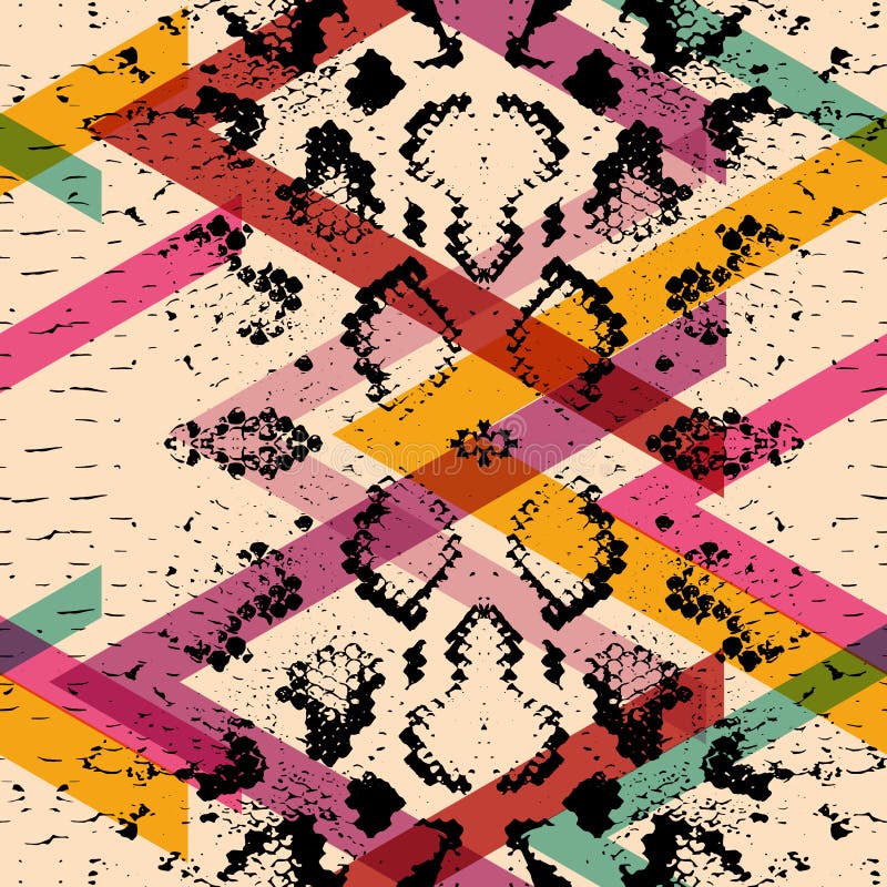 Snake skin texture seamless pattern. black magenta orange pink purple blue print, Geo ethnic modern trendy Geometric abstract back stock illustration Snake skin texture seamless pattern. black magenta orange pink purple blue print, Geo ethnic modern trendy Geometric abstract back stock illustration