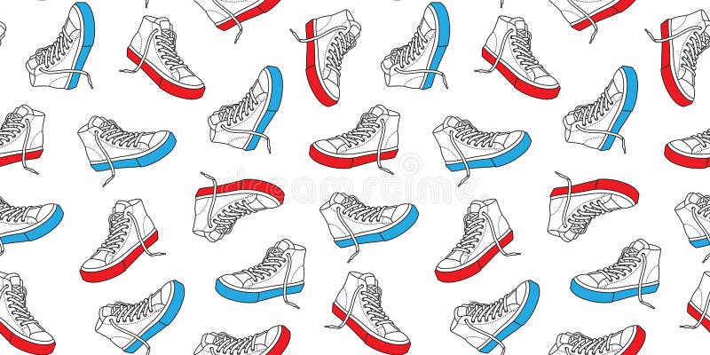 Sneaker Shoe Seamless Pattern Canvas Doodle Vector Isolated Wallpaper  Background Red & Blue Stock Illustration - Illustration of pattern, canvas:  113541285