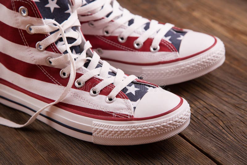 American Flag Print Youth Sneakers Stock Image - Image of flag, clothes ...