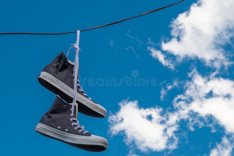 Sneakers Hanging on Electric Wires Stock Photo - Image of cable ...