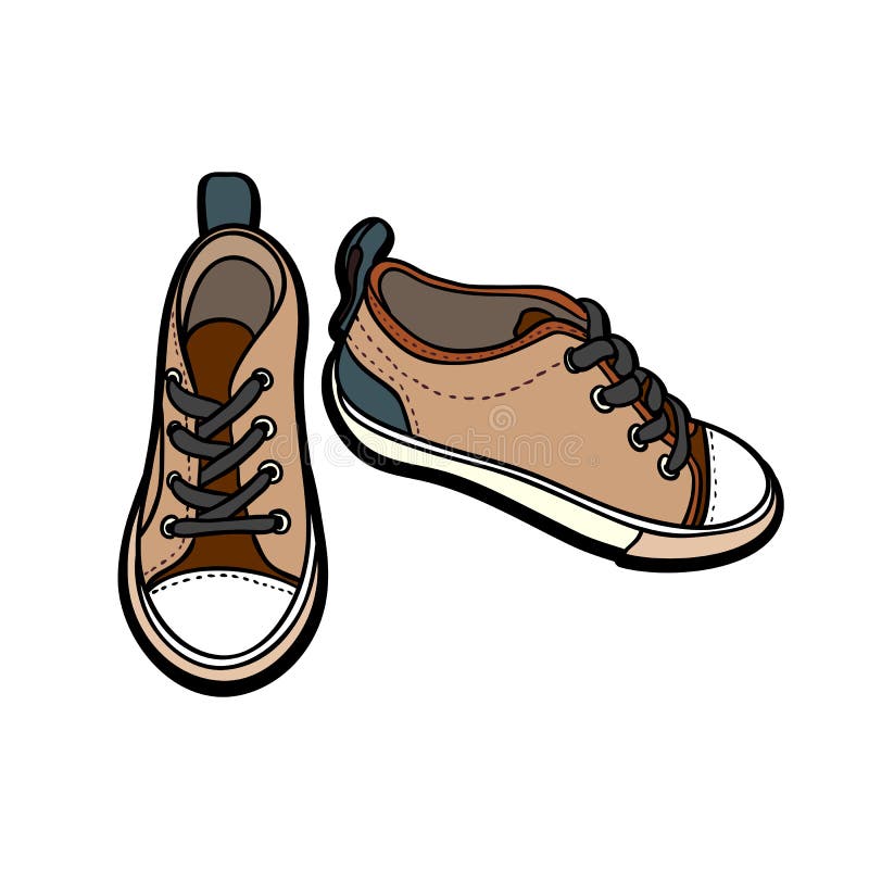 Sneakers Shoes Pair Isolated. Hand Drawn Illustration of Brown Beige ...