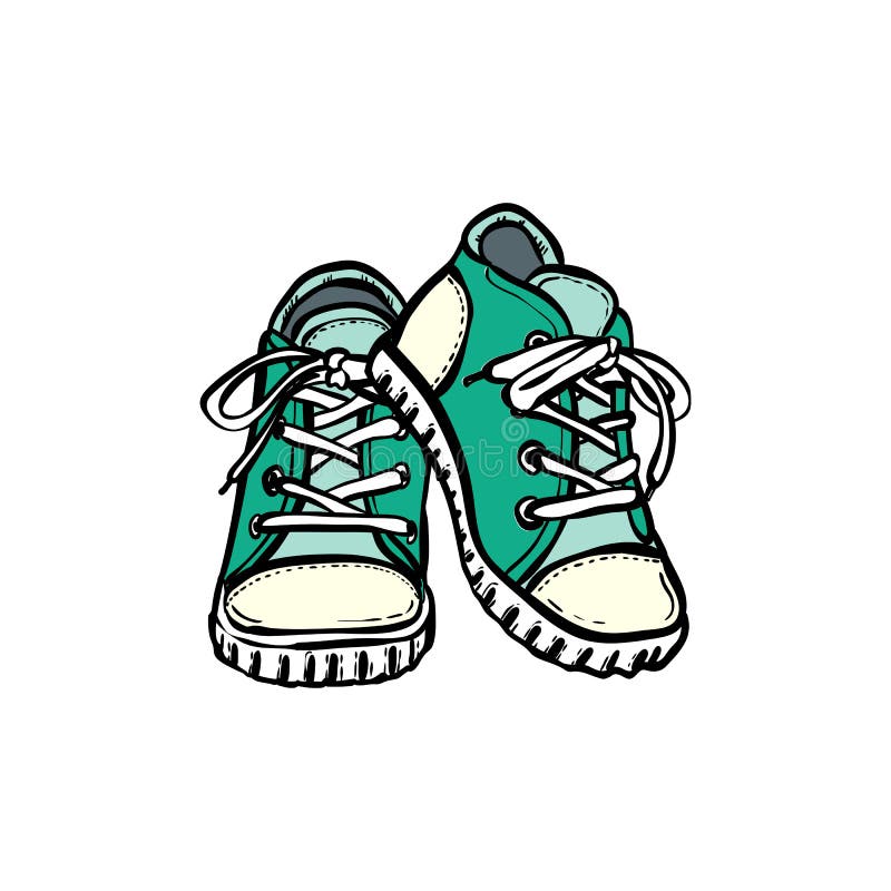 Sneakers Shoes Pair Isolated. Hand Drawn Vector Illustration of Green ...