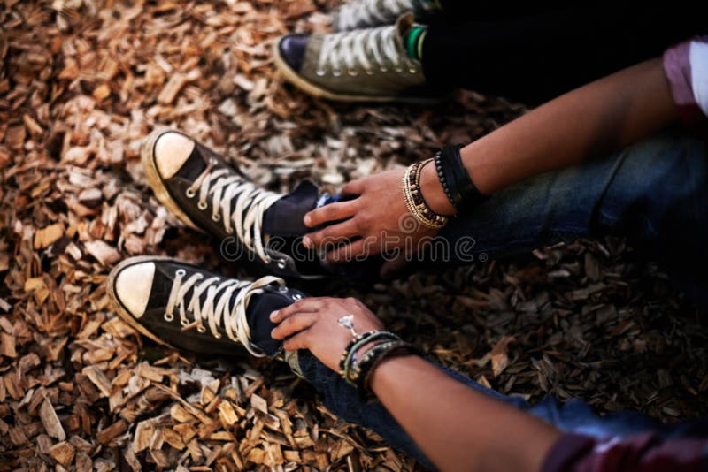 Sneakers, Shoes and People in Woods with Ground, Soil or Dirt in Nature ...