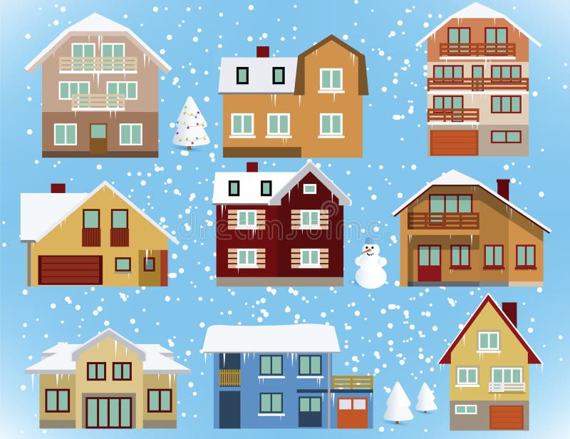 Sneeuw behandelde stadshuizen royalty-vrije illustratie Sneeuw behandelde stadshuizen royalty-vrije illustratie