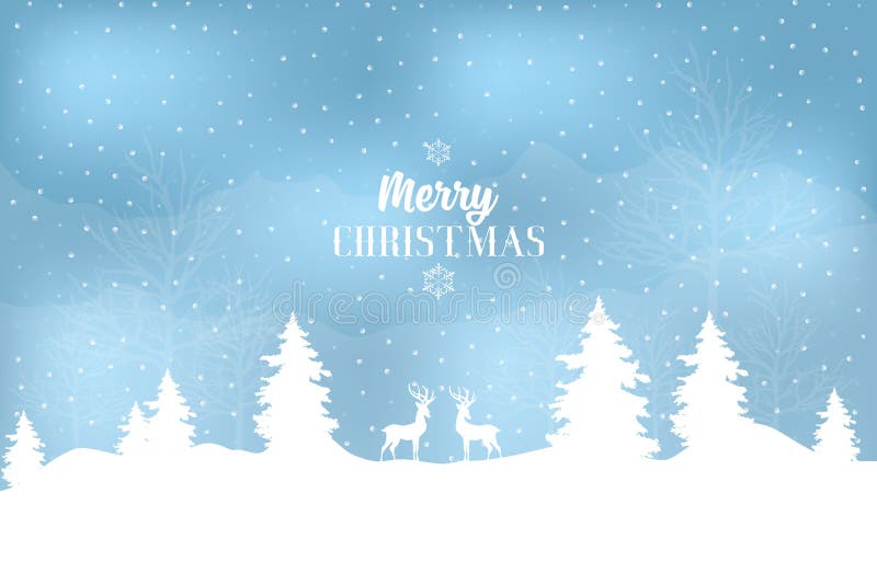 Sneeuwwinterlandschap met sneeuwvlokken, rendieren en vrolijke kerstdagen vector illustratie Sneeuwwinterlandschap met sneeuwvlokken, rendieren en vrolijke kerstdagen vector illustratie