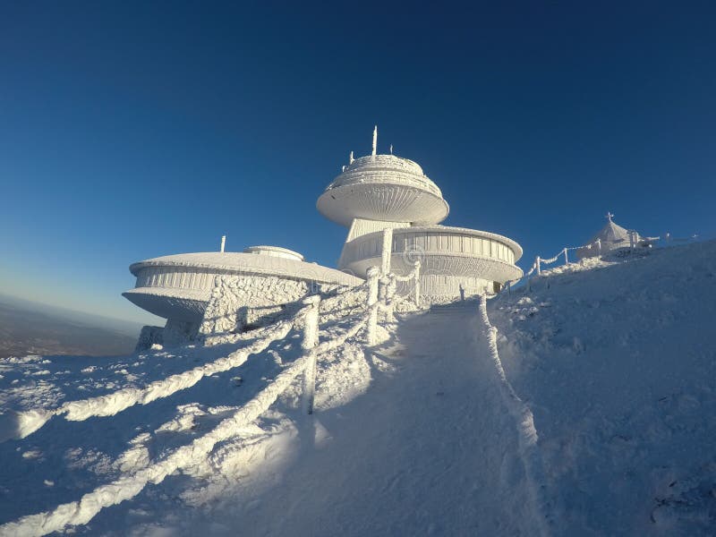 Sniezka highest mountain in Polish Karkonosze during winter time