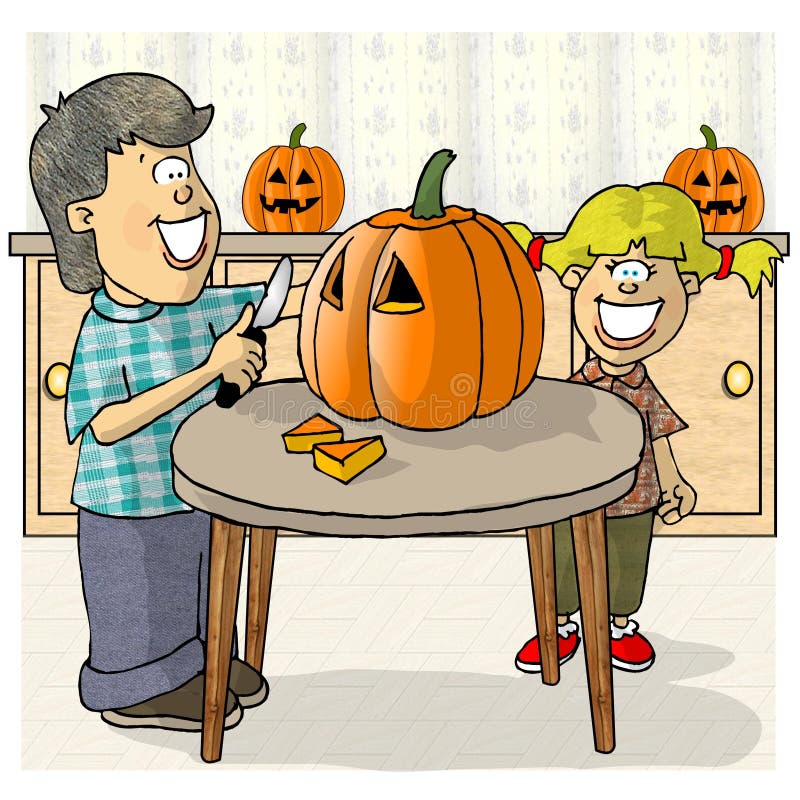 This illustration that I created depicts a boy and girl carving a jack-o-lantern out of a pumpkin. This illustration that I created depicts a boy and girl carving a jack-o-lantern out of a pumpkin.