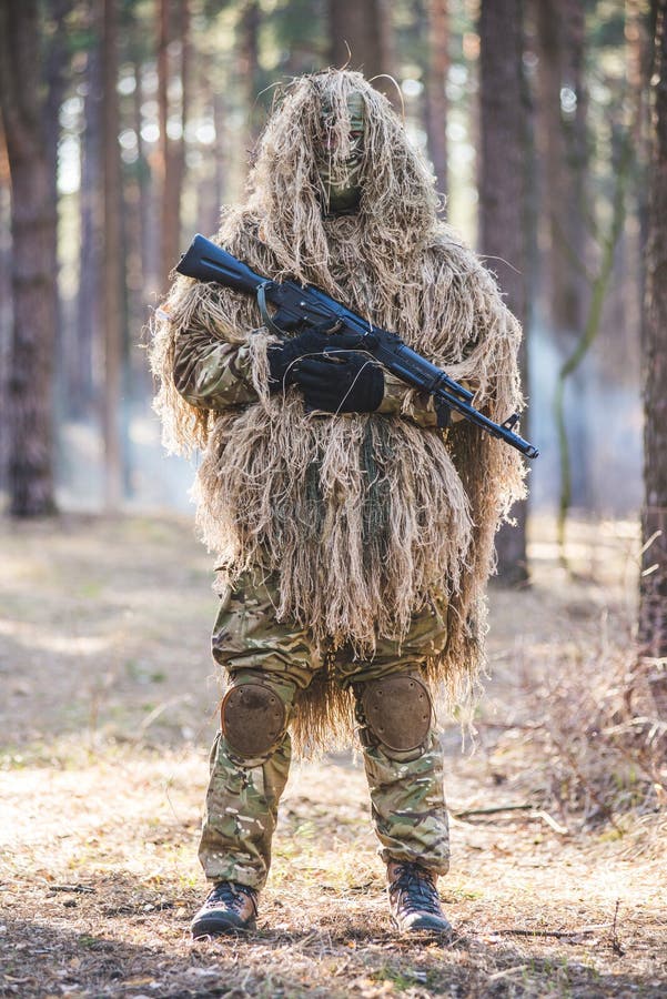 Sniper in Camouflaged Suit with Rifle Stock Image - Image of caucasian,  rifle: 69416251