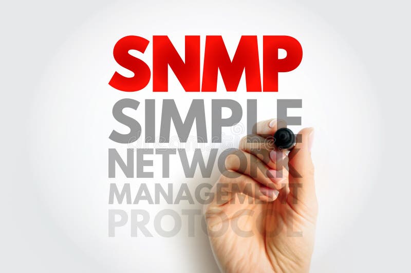 SNMP Simple Network Management Protocol text on background. Concept for IT network monitoring, system control, data communication, and device administration operations. Protocol analyzer stock images, royalty-free photos and pictures