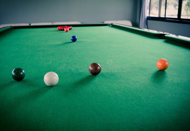 Snooker Table and Snooker Balls on Table