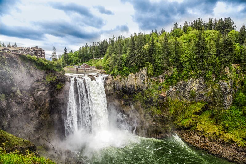 Snoqualmie Falls and Lodge in Summer Stock Photo Image of timberland
