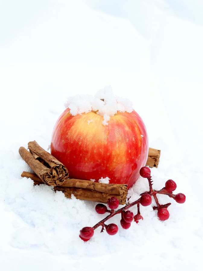 Snow Apple with Cinnamon and Berries Stock Image - Image of still ...