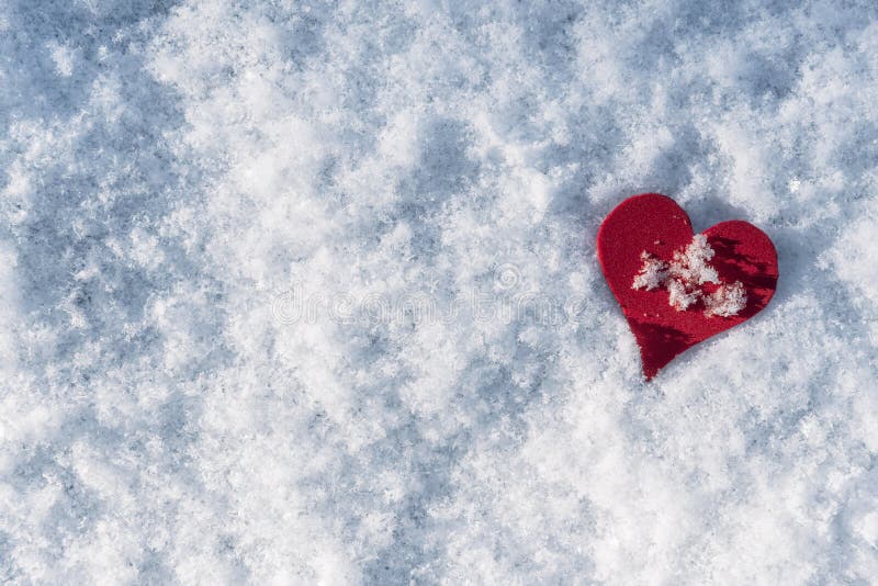 Red Heart Shape In Snow. Snowy Winter Background Stock Image - Image of ...