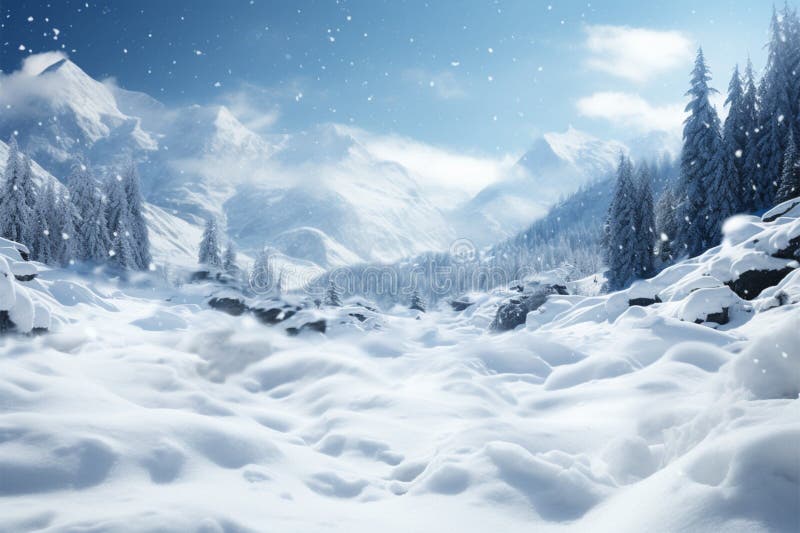 Snow blankets a serene winter space, creating a pristine landscape royalty free illustration