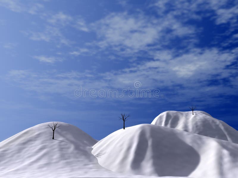 Snow-bound hills, brightly-blue sky and asleep trees. Snow-bound hills, brightly-blue sky and asleep trees