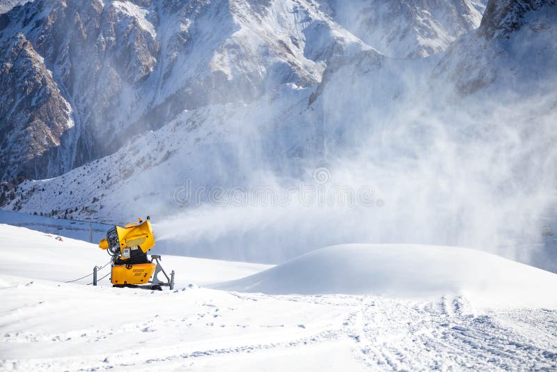 Snow Cannon in Action at Mountain Ski Resort Stock Photo Image of