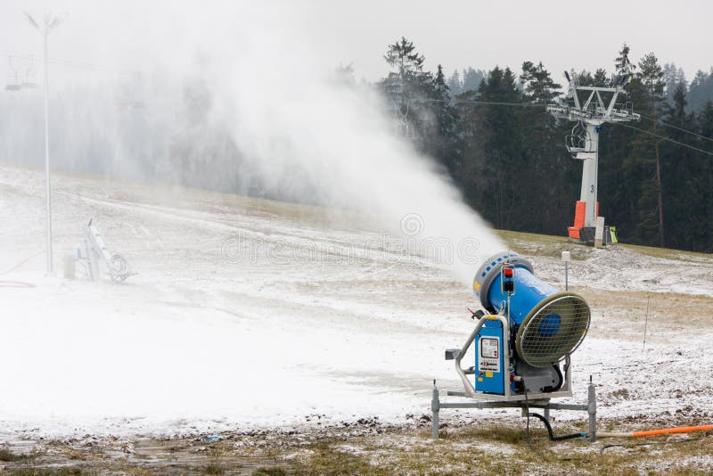 Snow cannon preparing a slope