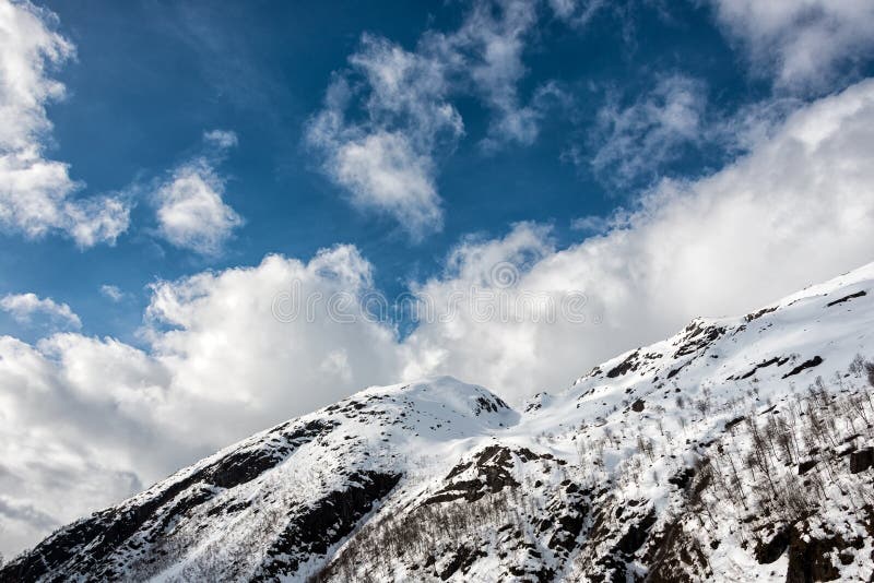 Snow Caped Mountains And Green Fields And Meadows Stock Image Image