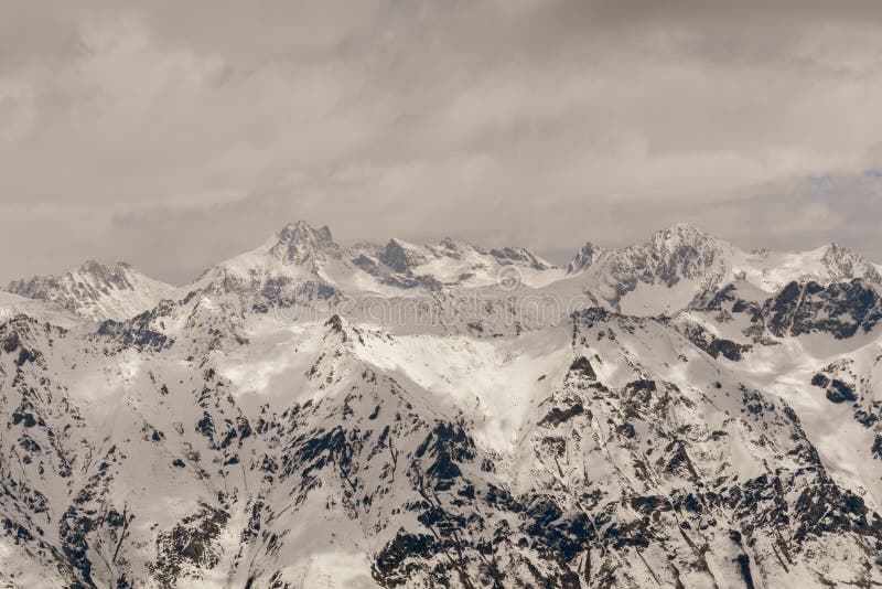 Snow Capped Mountain Peaks In Spring North Caucasus Stock Image
