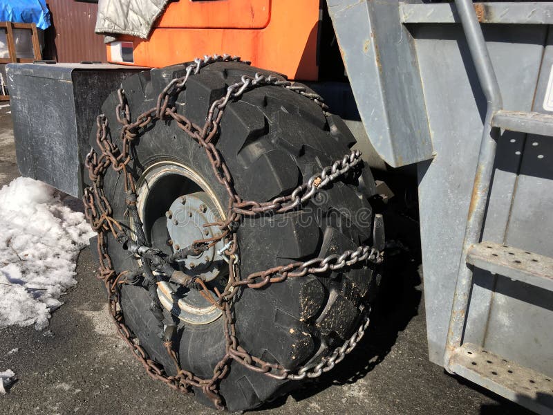Snow Chains Put on Truck Wheel on the Ground Stock Photo Image of
