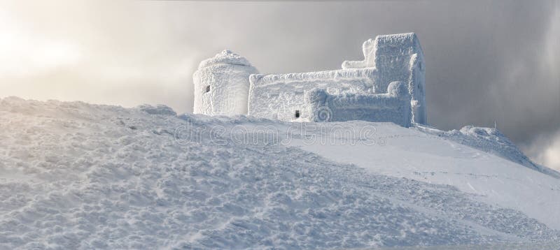 Snow-covered abandoned observatory