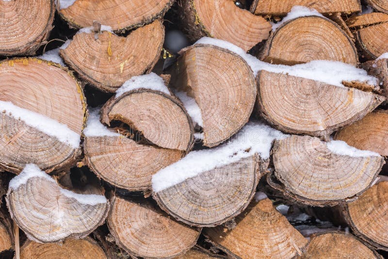 Snow-covered firewood during the heating season royalty free stock photography Snow-covered firewood during the heating season royalty free stock photography