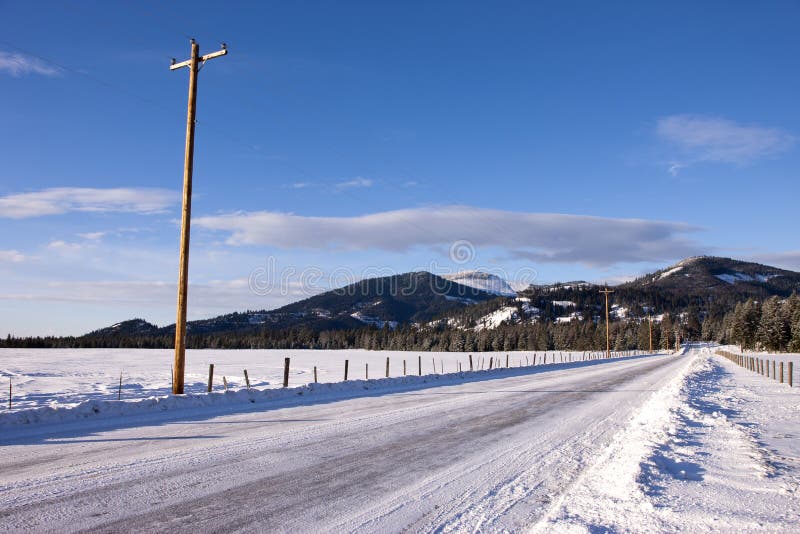 Snow covered Idaho road.