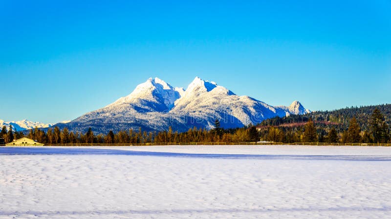 The snow covered peaks of the Golden Ears Mountain in the Fraser Valley of British Columbia, Canada