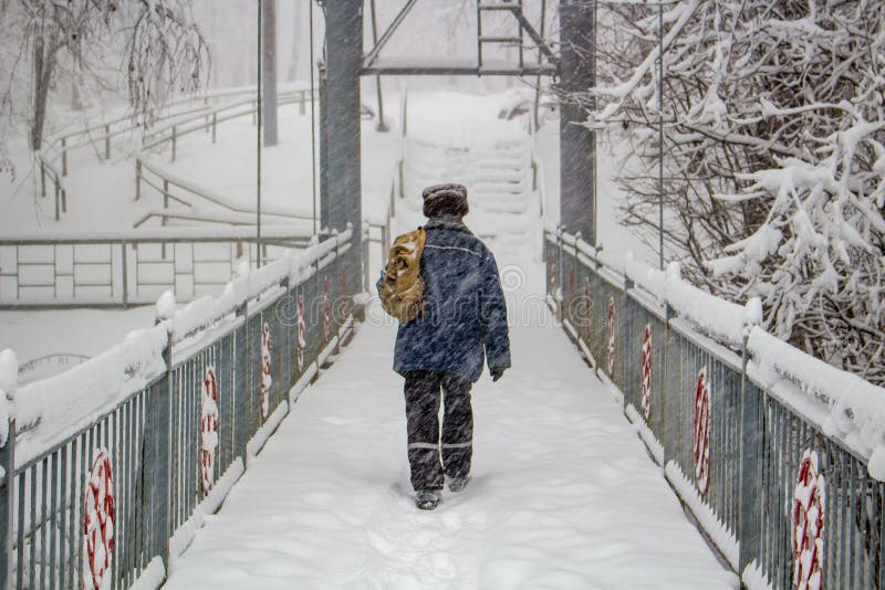 Snow-covered Pedestrian Bridge in Winter Stock Image - Image of russia ...