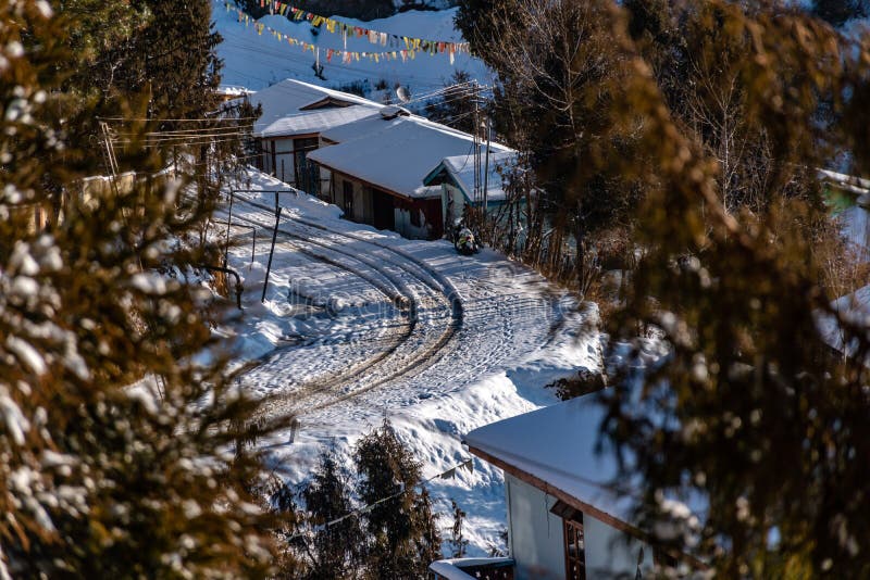 Snow covered road at Tawang, Arunachal Pradesh, North East India