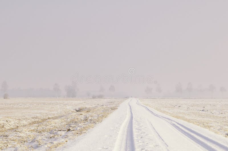 Snow covered road in Winter