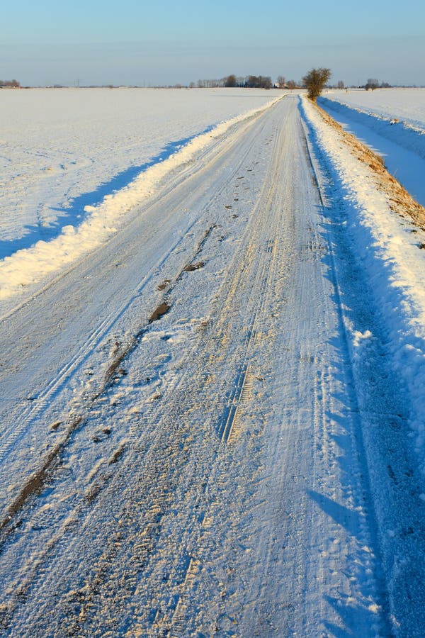 Snow Covered Road in Winterlandscape Stock Photo Image of sunny, farm