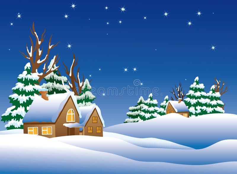 Snow-covered village. stock illustration