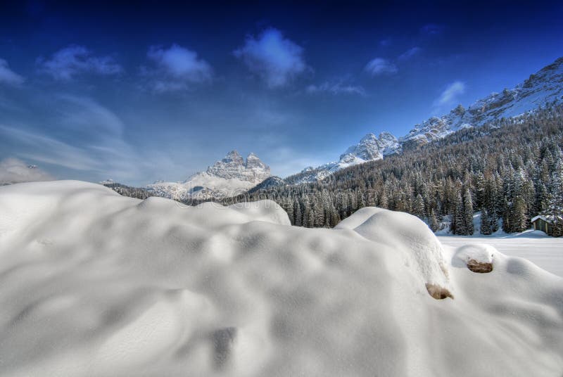 Snow on the Dolomites Mountains, Italy