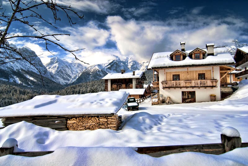 Snow on the Dolomites Mountains, Italy