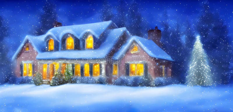 Snow Falling on a House during Christmas Stock Illustration ...