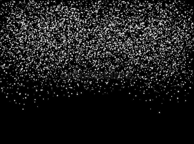 Silver glitter stars falling from the sky on white background. A