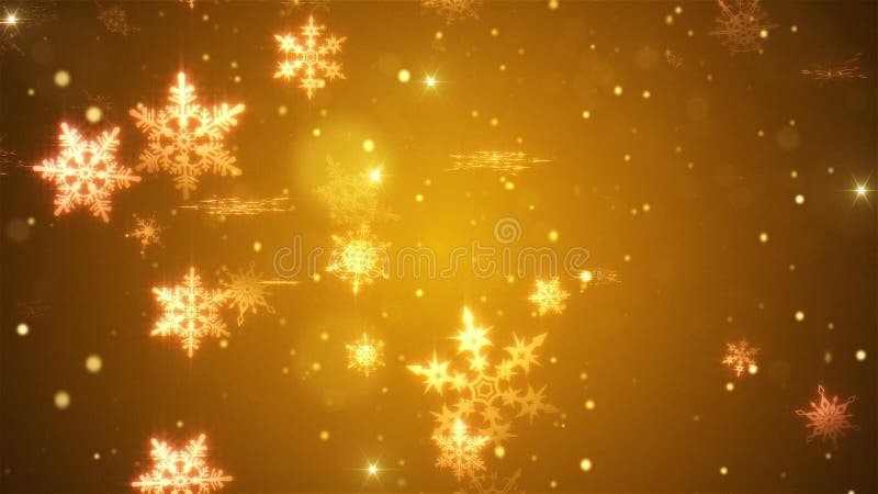 Snow falls and decorative snowflakes. Winter, Christmas, New Year. Warm colors. 3D animation