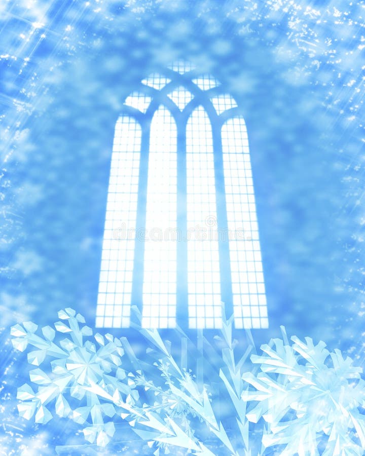 Snow flakes and church window