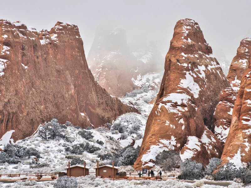 Snow And Freezing Fog At Devil S Garden Campground Stock Photo