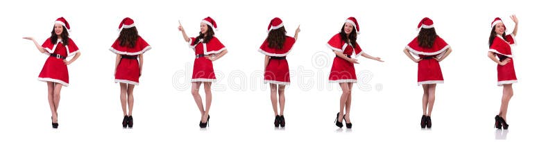 Snow girl santa in christmas concept isolated on white