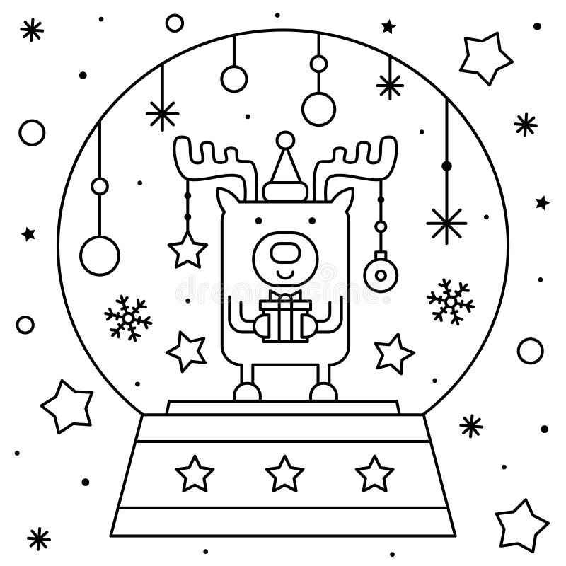 snow globe with a deer coloring page black and white