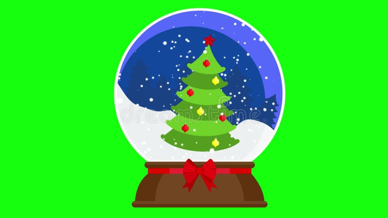 Snow globe, glass ball with snow animation on green screen.