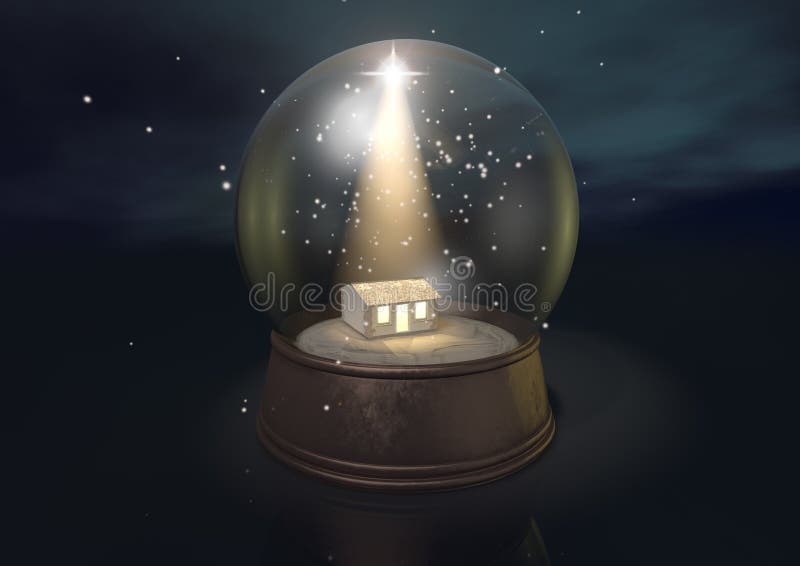 Snow Globe Nativity Scene Night Royalty Free Stock 