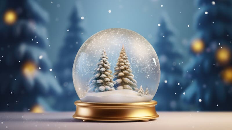 Snow globe sitting on top of table. Can be used as festive decoration or gift stock image